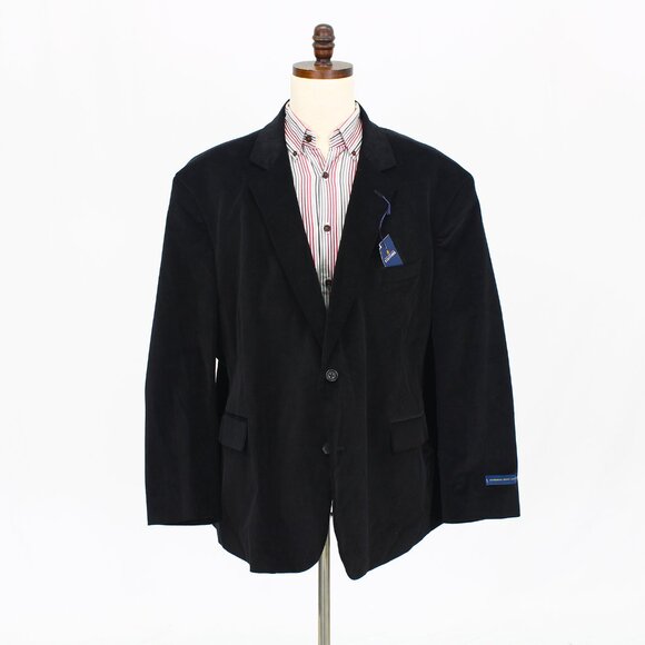 Stafford Big 56R Black Solid 2-Button Sport Coat Blazer Jacket W075